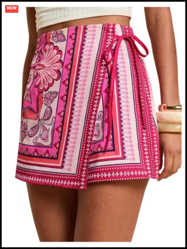 Floral Print Drawstring Waist Wrap Skorts Boho Mini Skirt Shorts